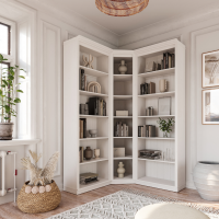 Kit com 3 estantes para canto em Madeira Maciça com 3 peças– Na cor branco lavado | Coleção Biblioteca